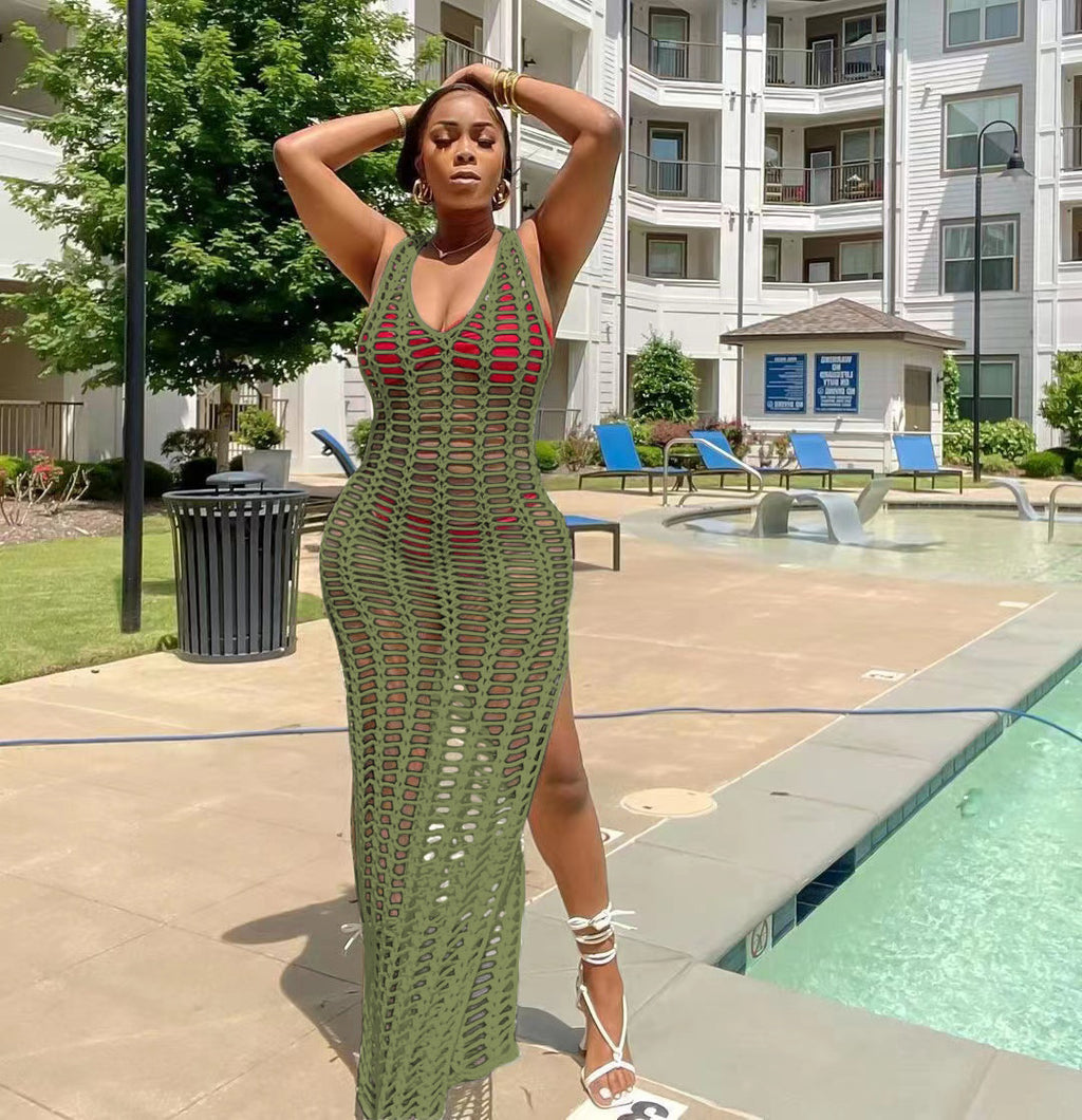 Sexy Solid Sleeveless Hollow Out Split Maxi Dress