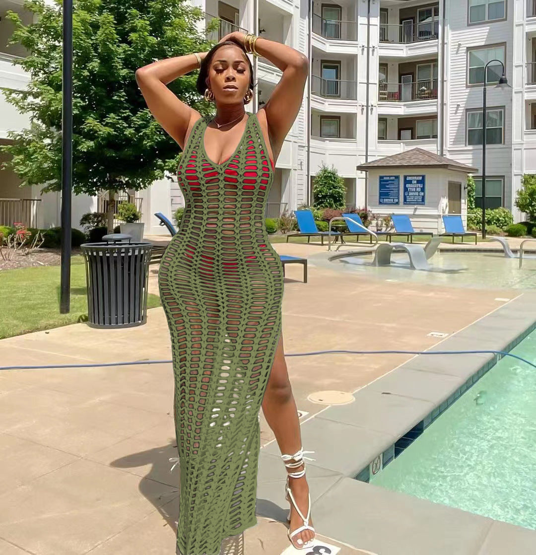 Sexy Solid Sleeveless Hollow Out Split Maxi Dress
