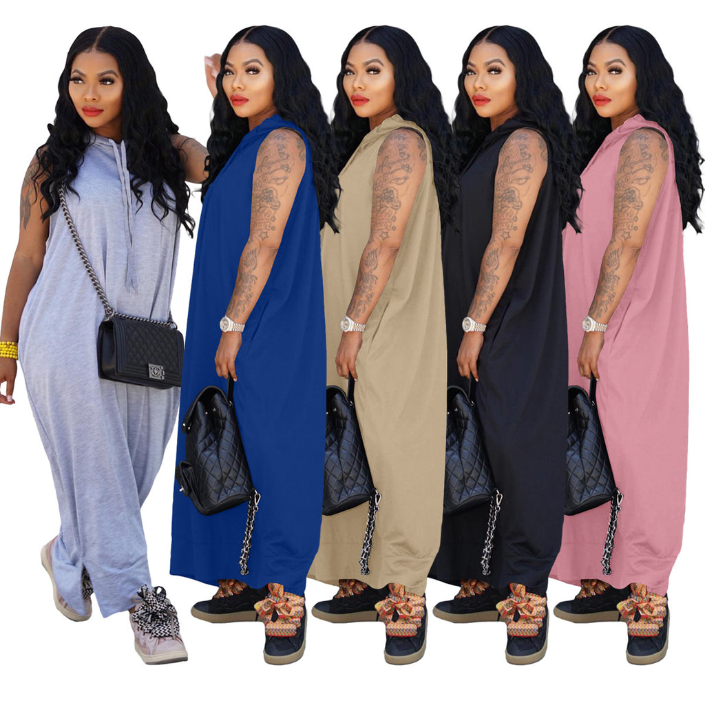 Sexy Fashion Casual Sleeveless Pocket Loose Maxi Dress