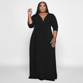 Sexy Plus Size Solid V Neck Sashes Maxi Dress