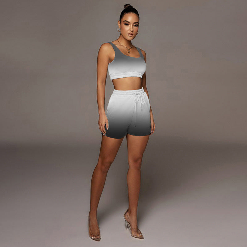 Sexy Gradient Casual Fitness Tank Top Shorts 2 Piece Suits
