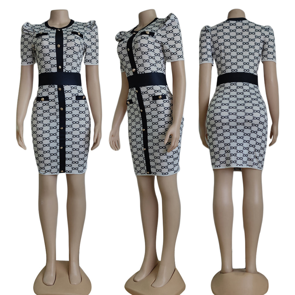 Sexy Elegant Printed Short Sleeve Bodycon Dress