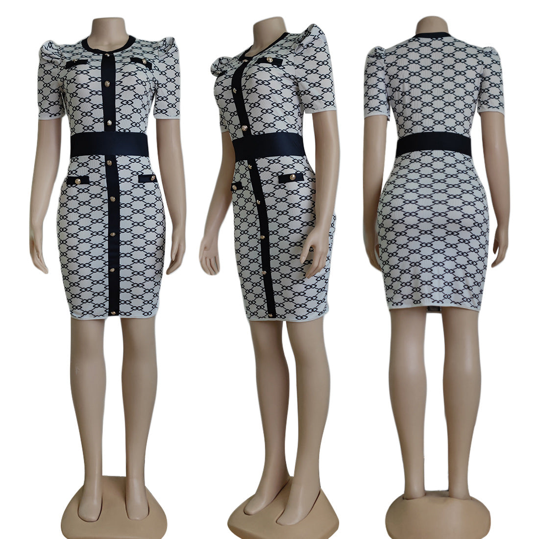 Sexy Elegant Printed Short Sleeve Bodycon Dress