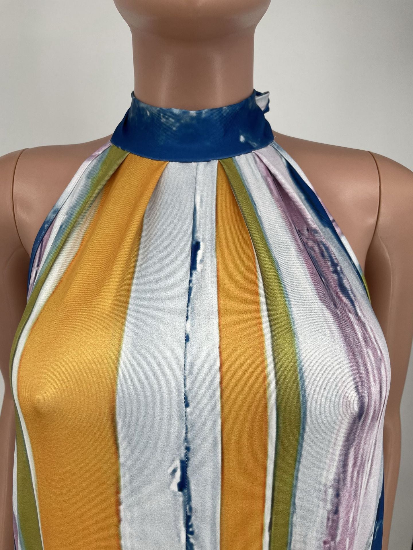 Sexy Tie Dye Print Halter Backless Loose Jumpsuit