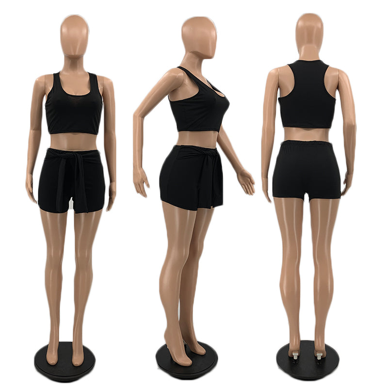 Sexy Casual Solid Sleeveless Two Piece Shorts Set