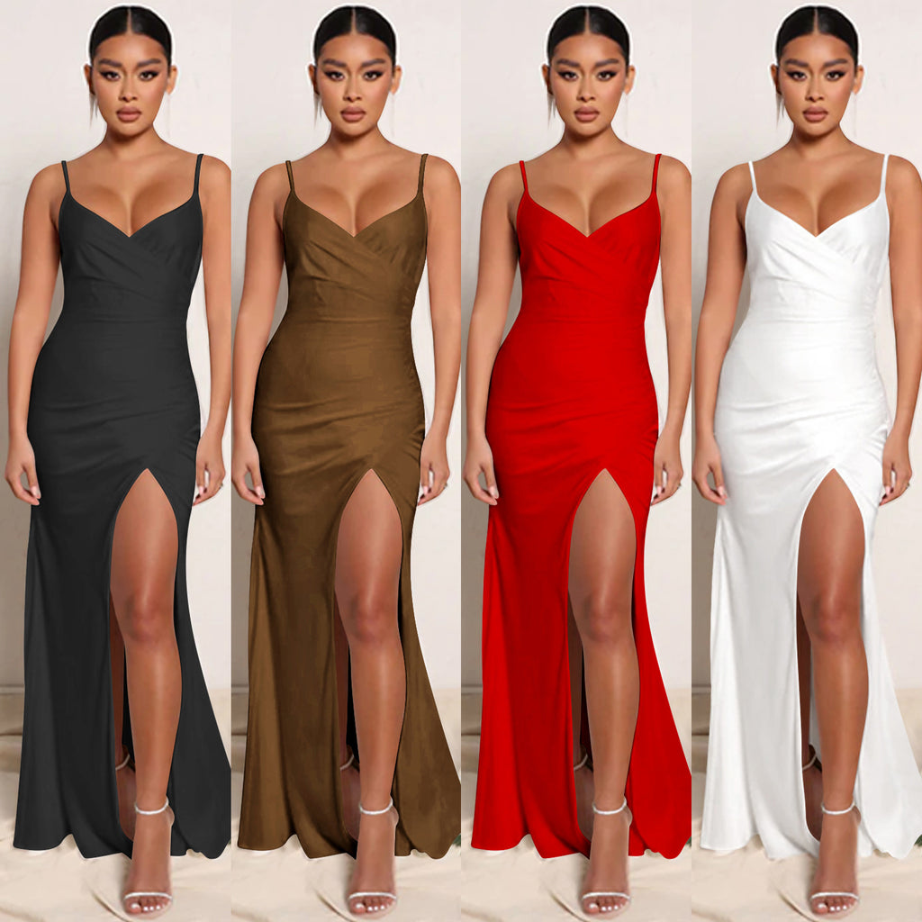 Sexy Sexy Solid Spaghetti Strap Split Maxi Evening Dress