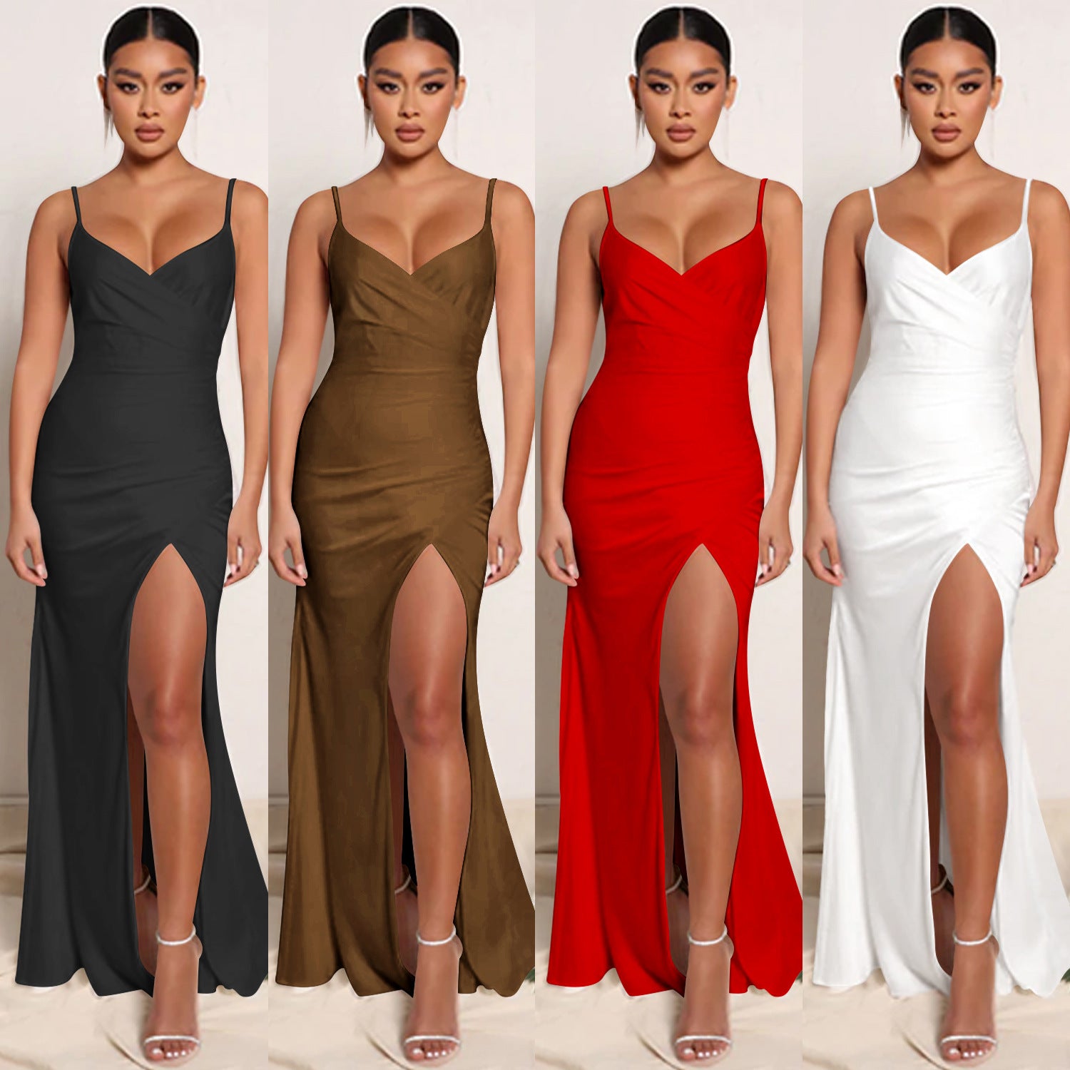 Sexy Sexy Solid Spaghetti Strap Split Maxi Evening Dress