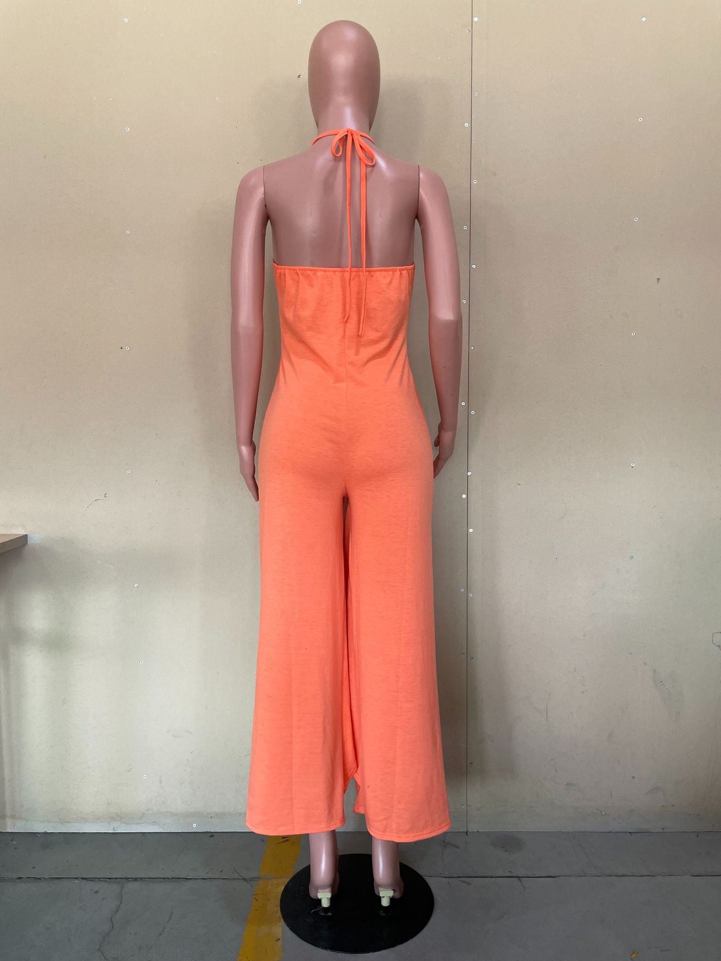 Sexy Solid Ruffled Halter One Piece Jumpsuit