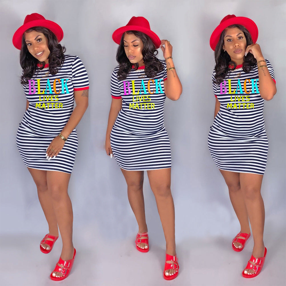 Sexy Plus Size Striped Short Sleeve Mini Dress