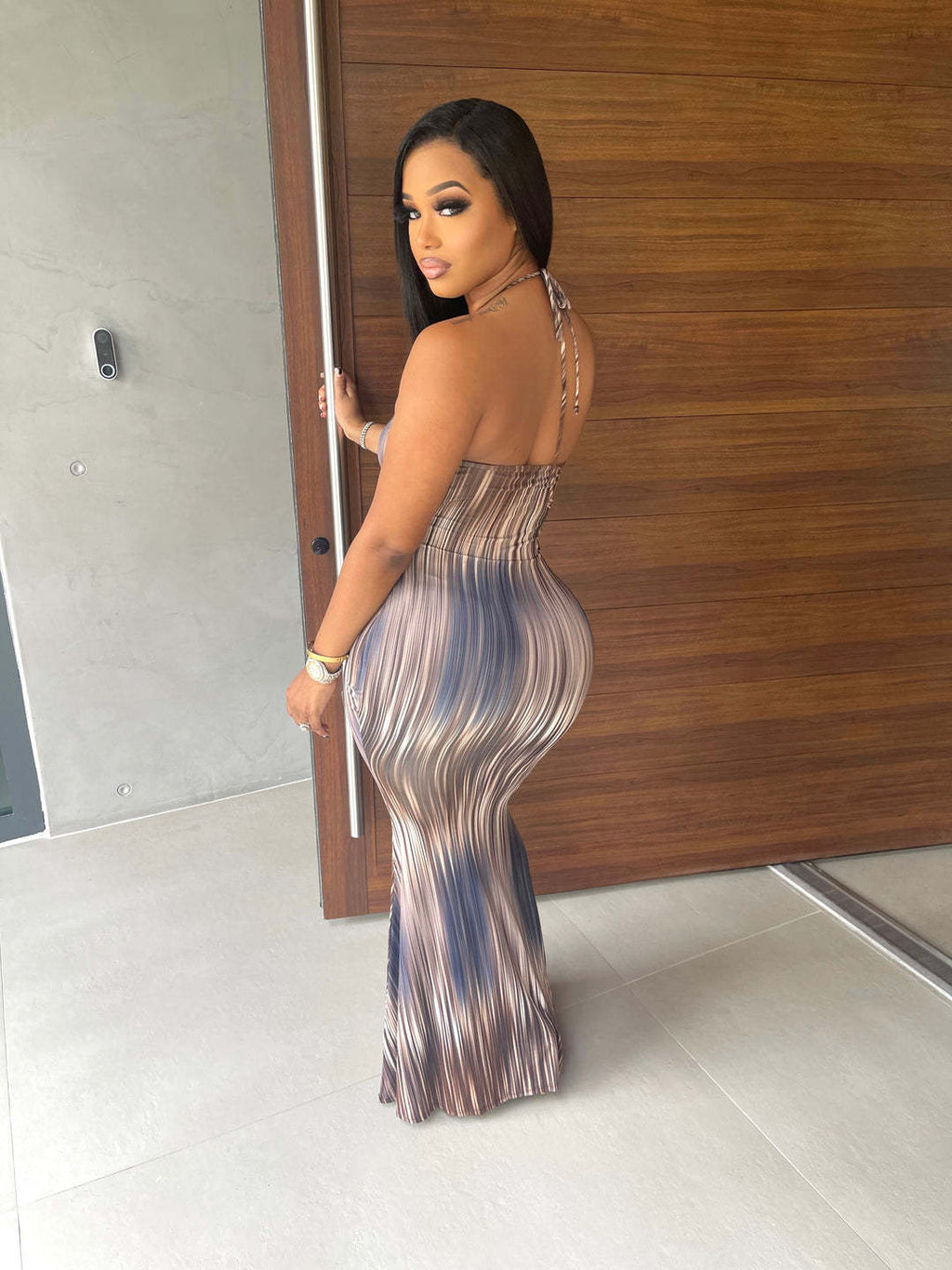 Sexy Sexy Printed Halter Hollow Out Maxi Dress