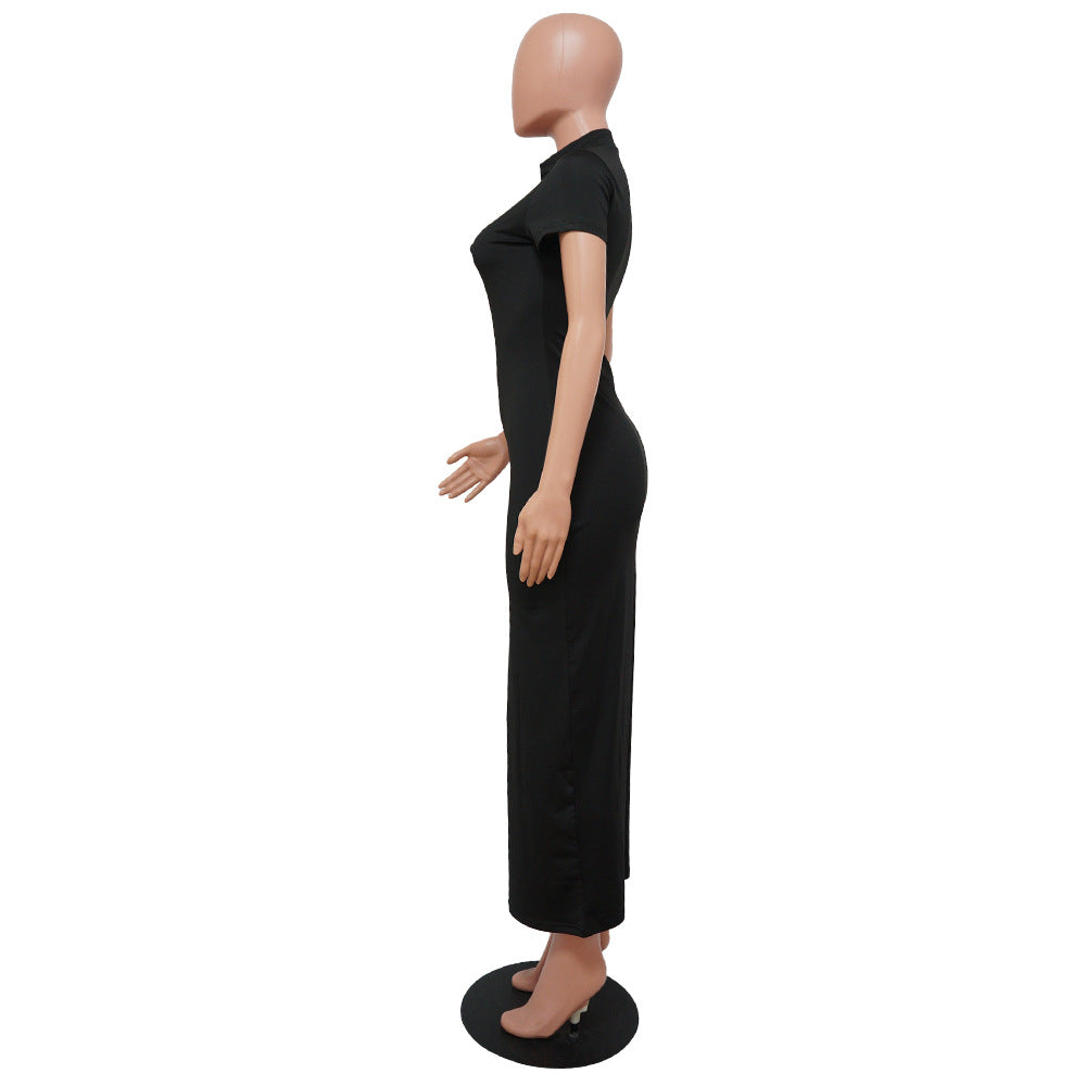 Sexy Solid Color Casual Short Sleeve Maxi Dress