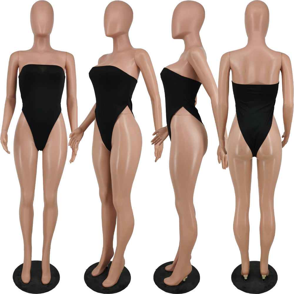 Sexy Sexy Strapless Bodysuit+Mesh Strap Jumpsuit 2 Piece Sets