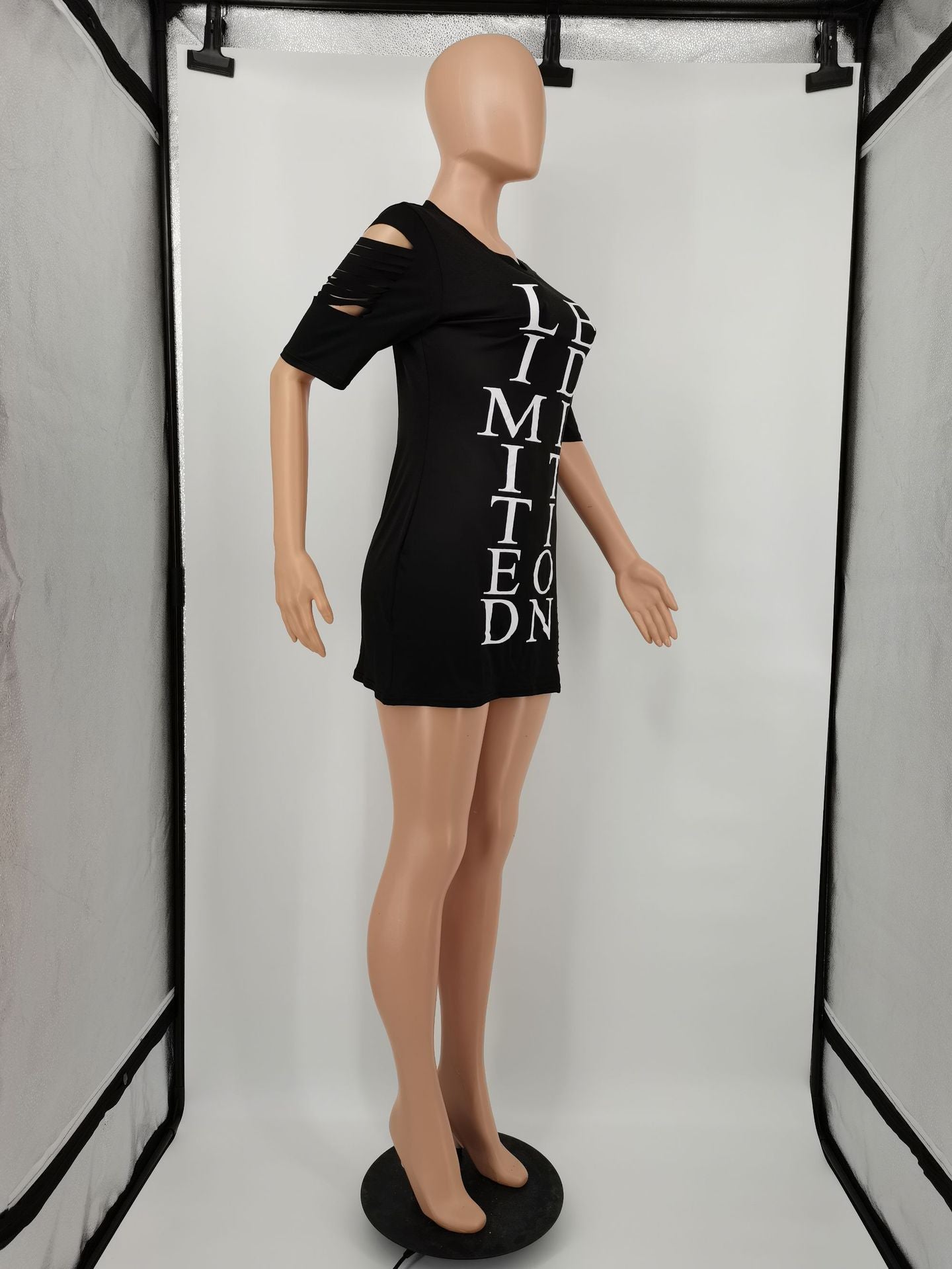 Sexy Letter Print Hole Mini Dress