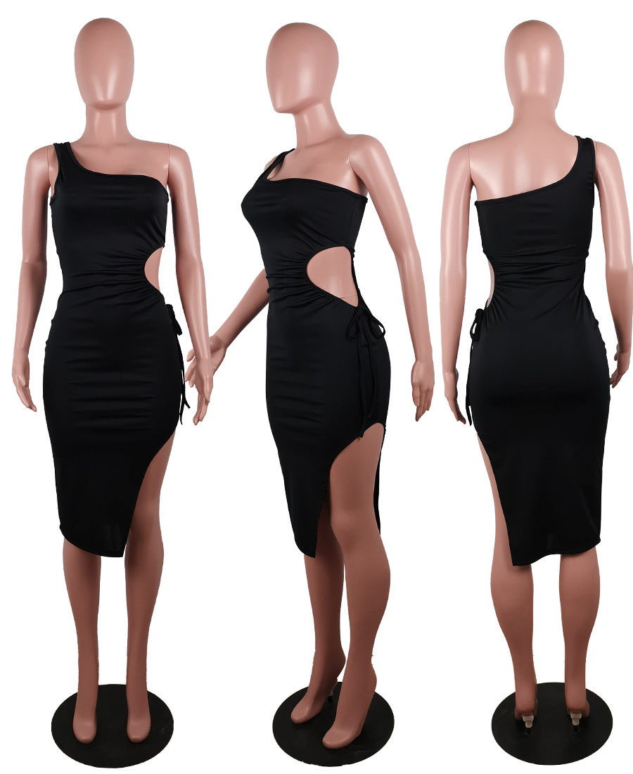 Sexy Sexy One Shoulder Hollow Out Split Midi Dress
