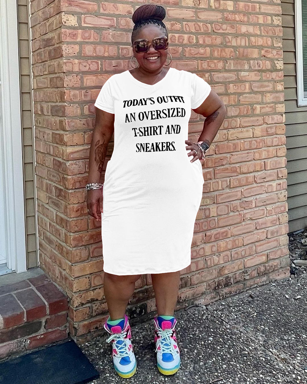 Sexy Plus Size Letter Print V Neck Short Sleeve T Shirt Dress