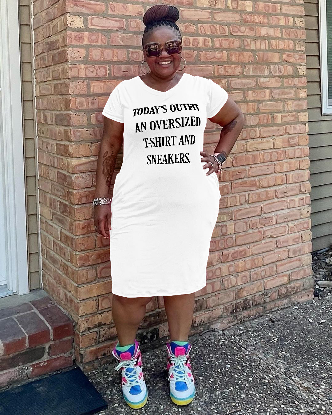 Sexy Plus Size Letter Print V Neck Short Sleeve T Shirt Dress