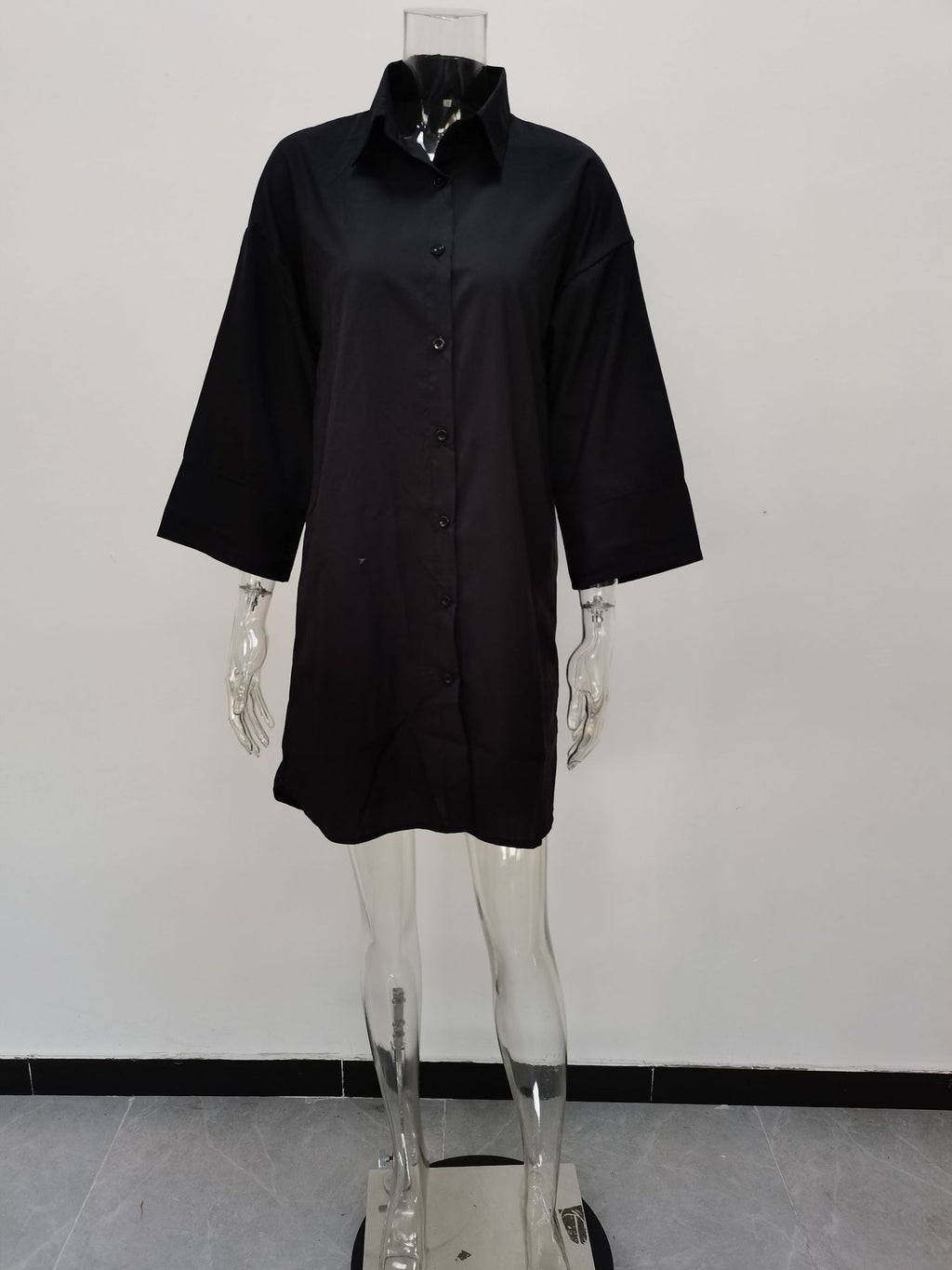 Sexy Plus Size Solid Turndown-Collar Loose Shirt Dress