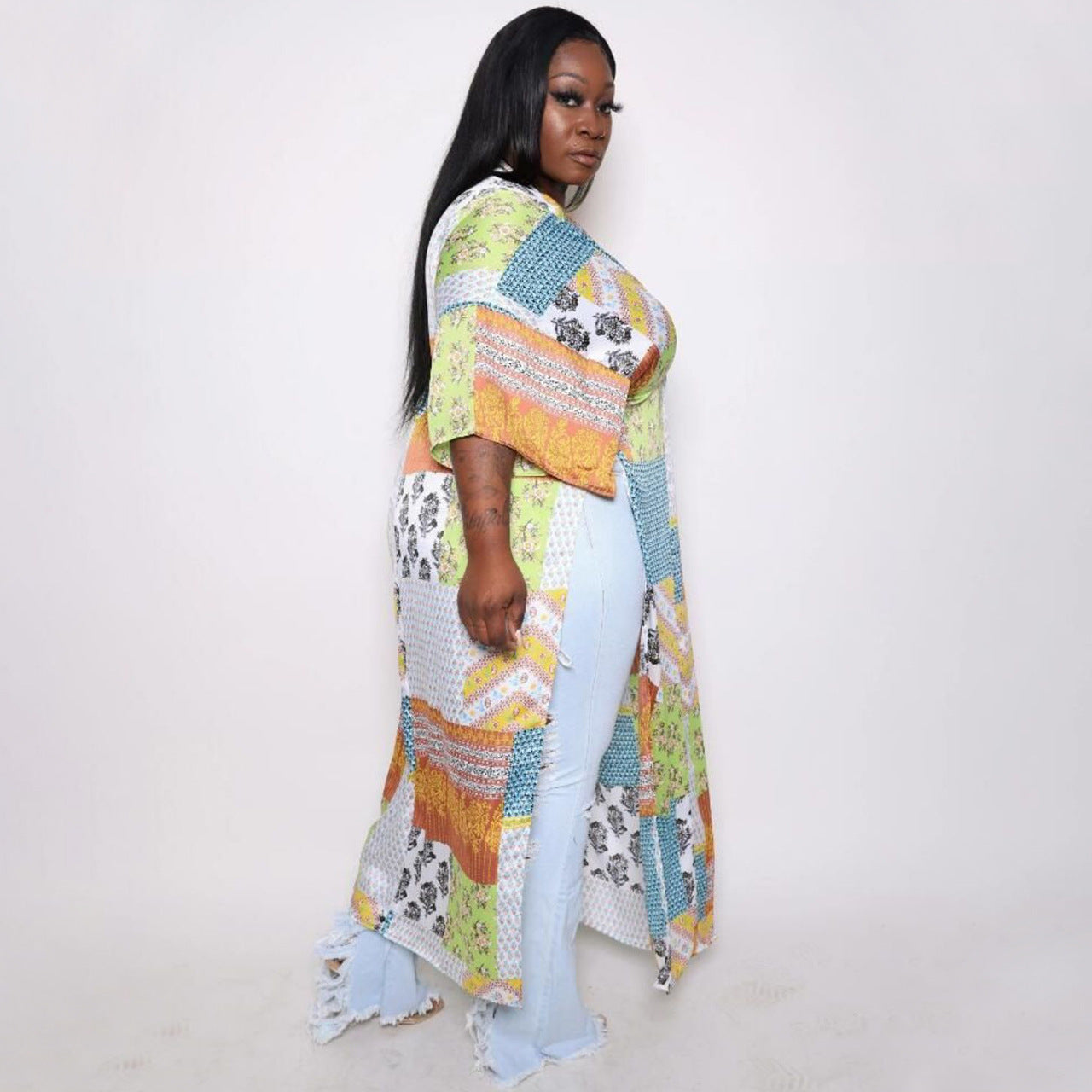 Sexy Plus Size Printed V Neck Loose Vacation Maxi Dress