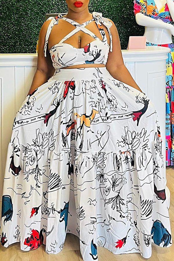 Sexy Sexy Printed Sleeveless Sling Big Swing Maxi Dress