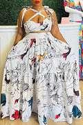 Sexy Sexy Printed Sleeveless Sling Big Swing Maxi Dress