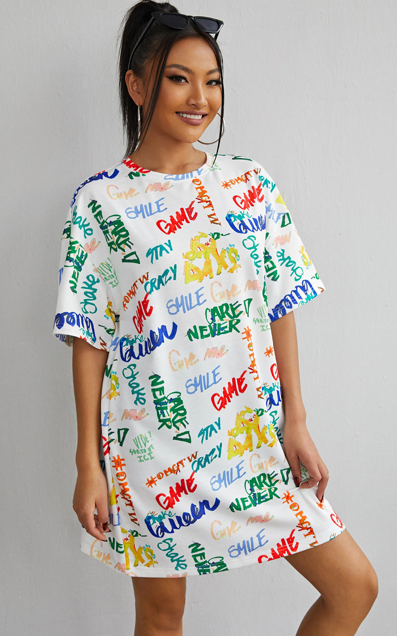 Sexy Graffiti Print Casual Short Sleeve Dress