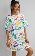 Sexy Graffiti Print Casual Short Sleeve Dress