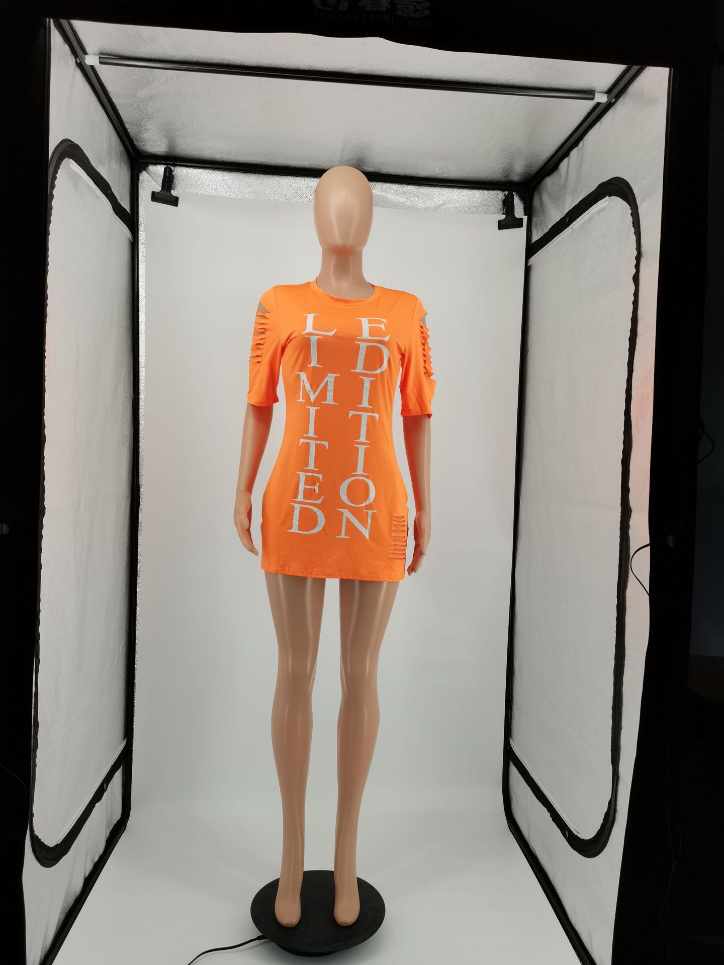 Sexy Letter Print Hole Mini Dress