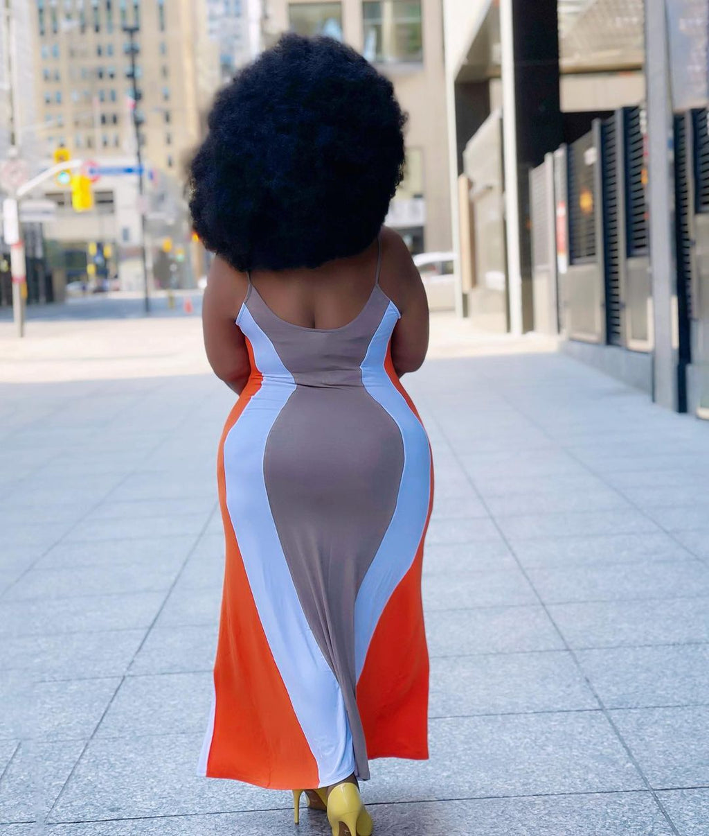 Sexy Plus Size Color Splice Sling Long Dresses
