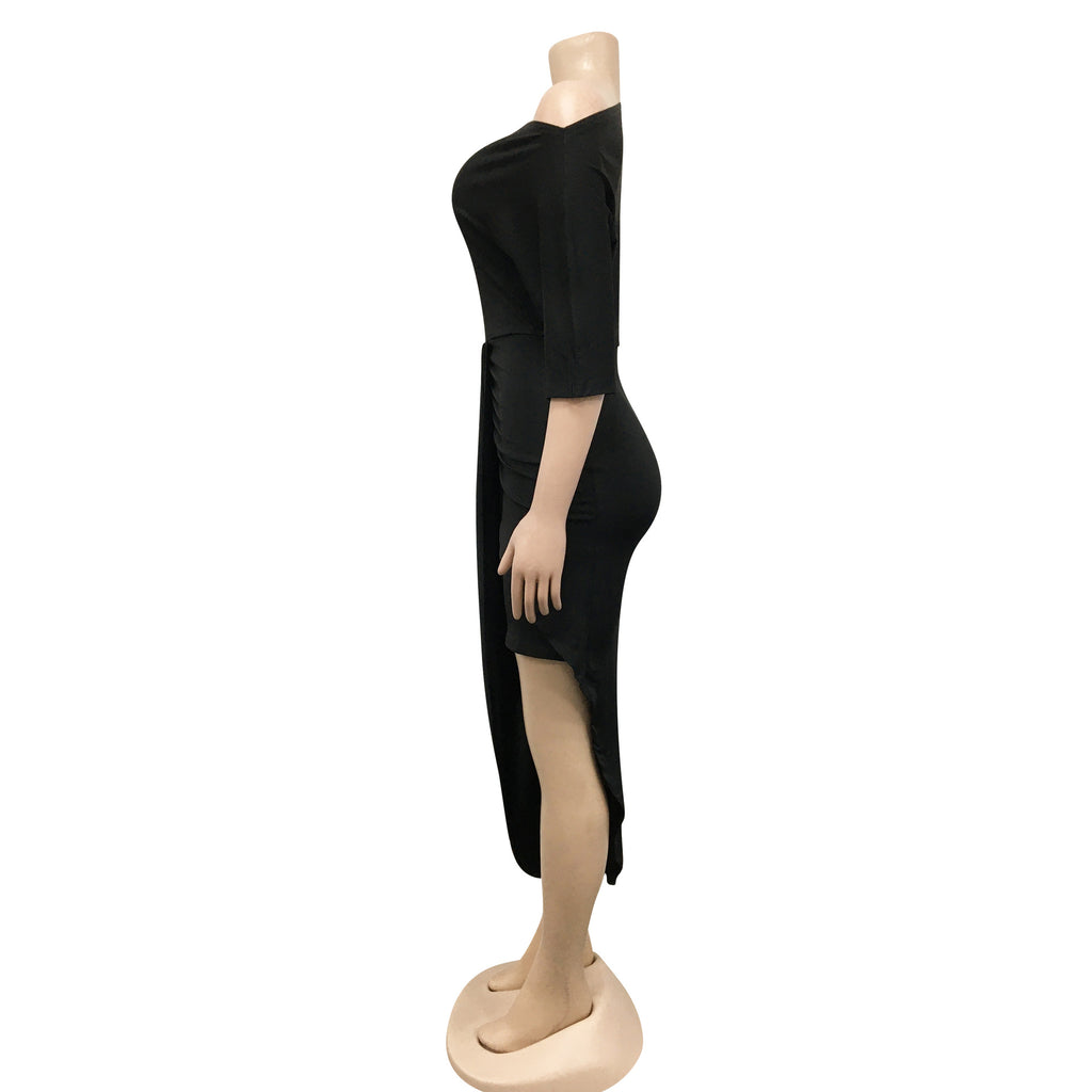 Sexy Solid Short Sleeve Irregular Bodycon Dress