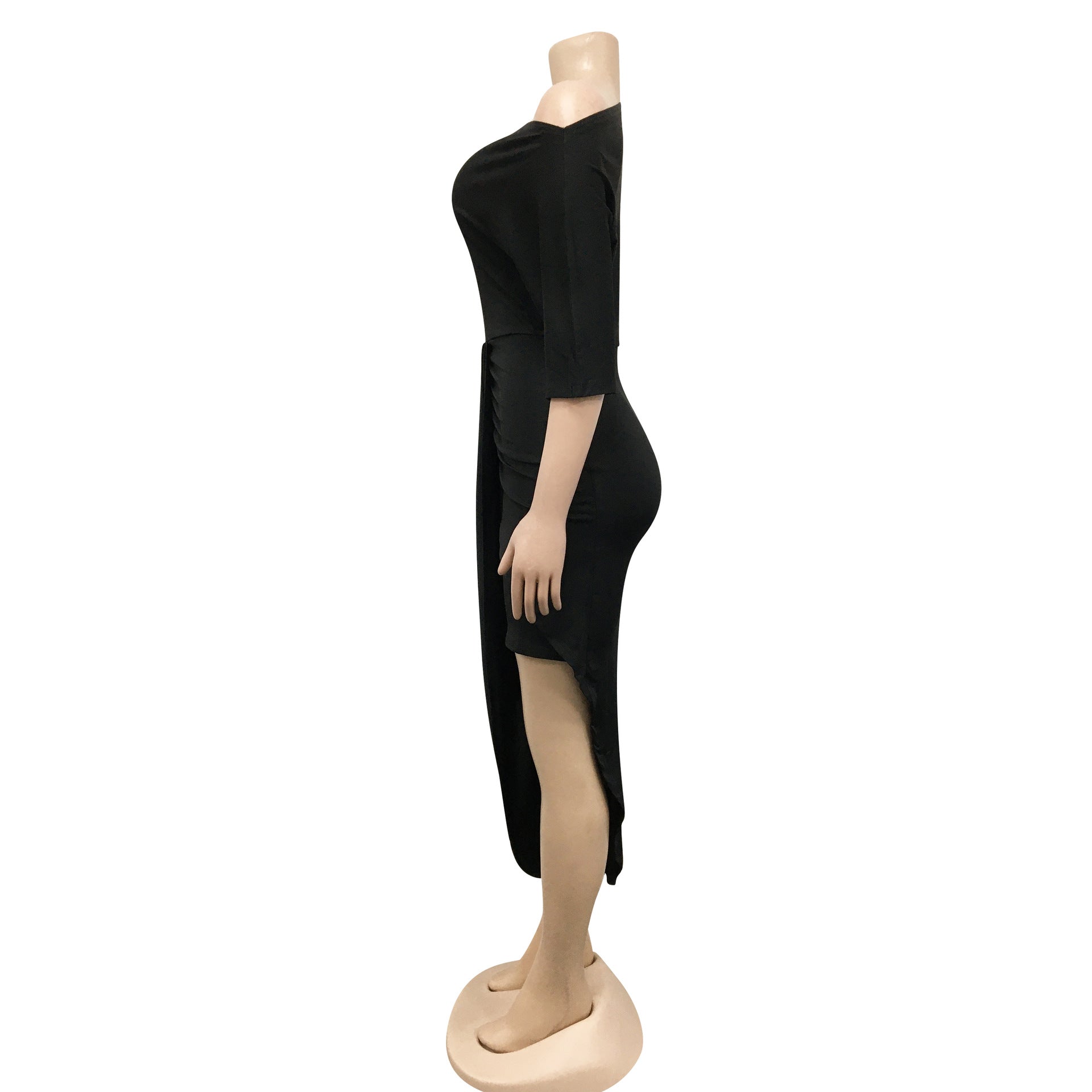 Sexy Solid Short Sleeve Irregular Bodycon Dress