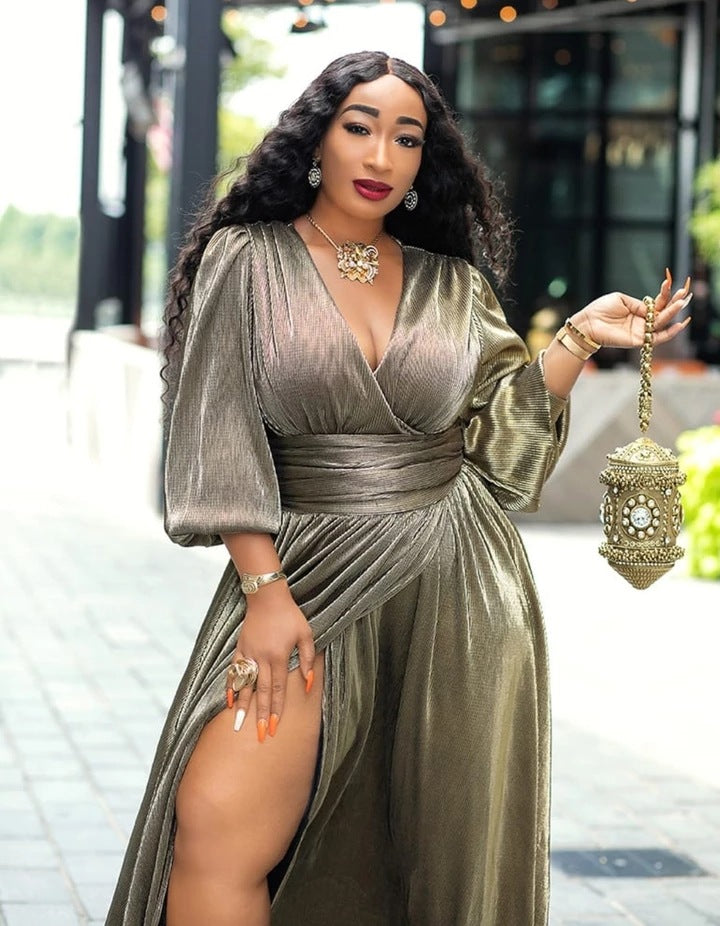 Sexy Sexy V Neck High Waist Split Big Swing Maxi Dress