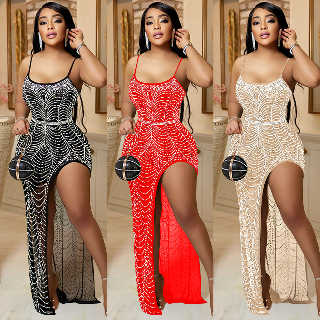 Sexy Hot Drilling High Split Long Evening Dress