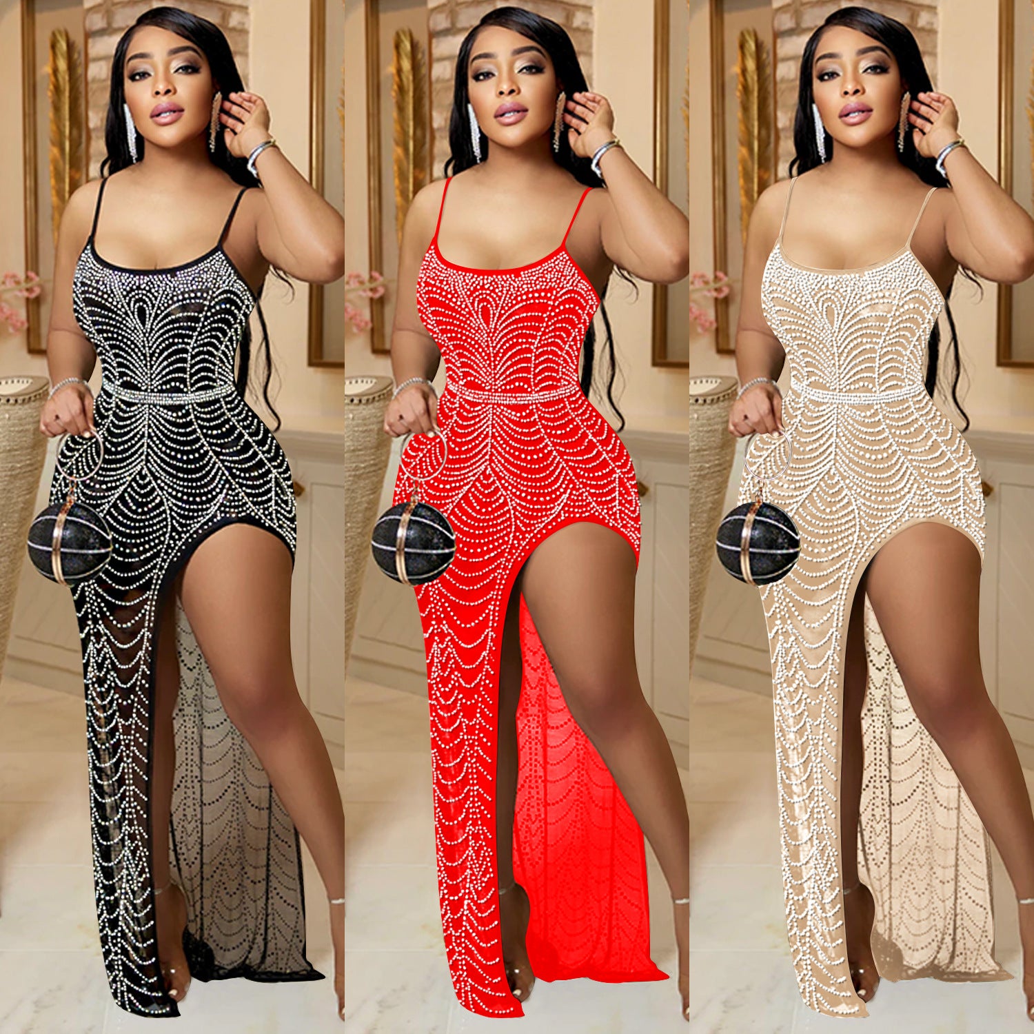 Sexy Hot Drilling High Split Long Evening Dress