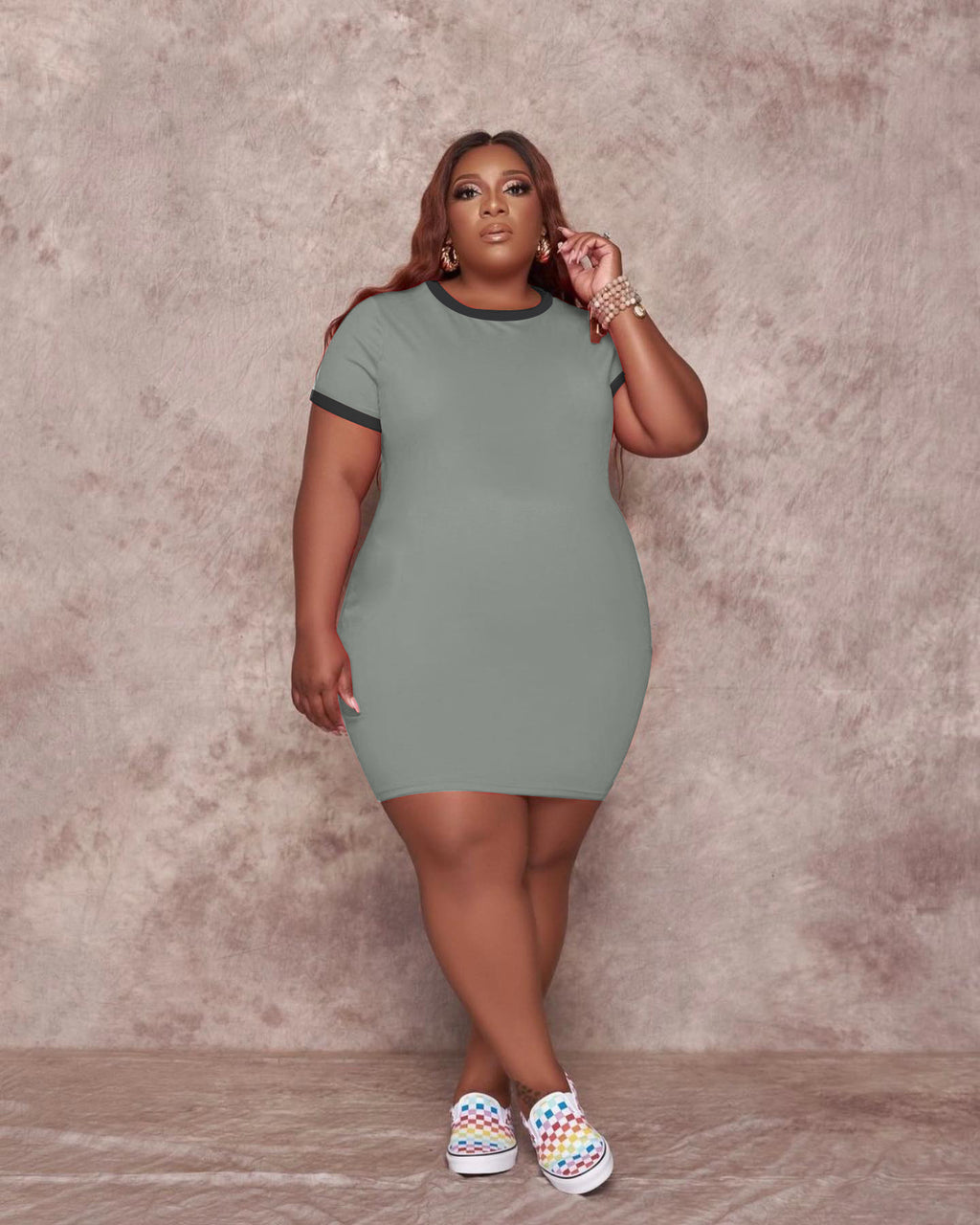 Sexy Plus Size Casual Short Sleeve O Neck Mini Dress