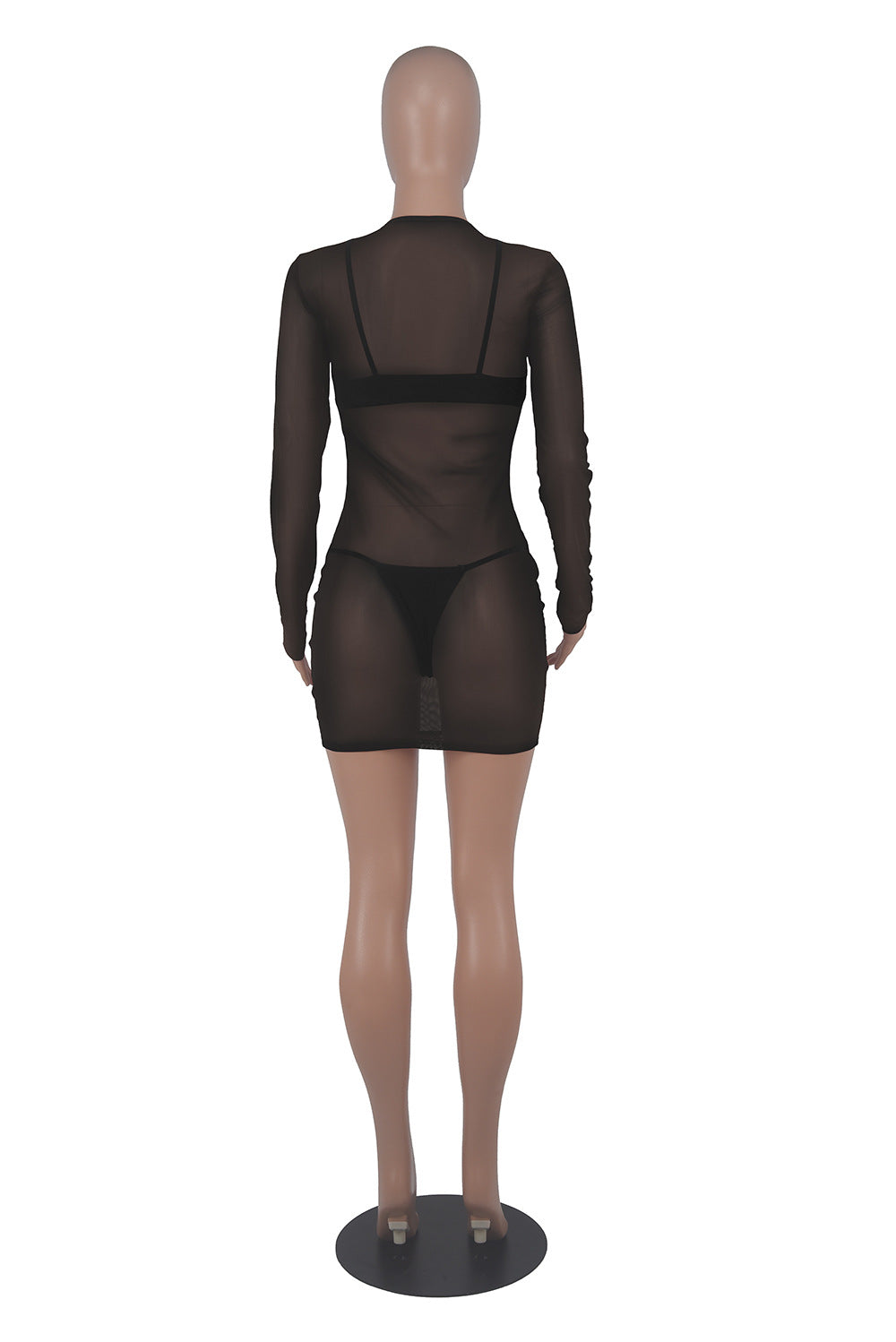 Sexy Sexy Solid Mesh See Though Club Dress+Bra+Thong 3 Piece Sets