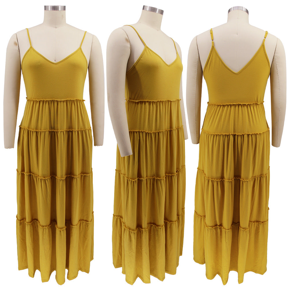 Sexy Plus Size Solid High Waist Sling Maxi Dress