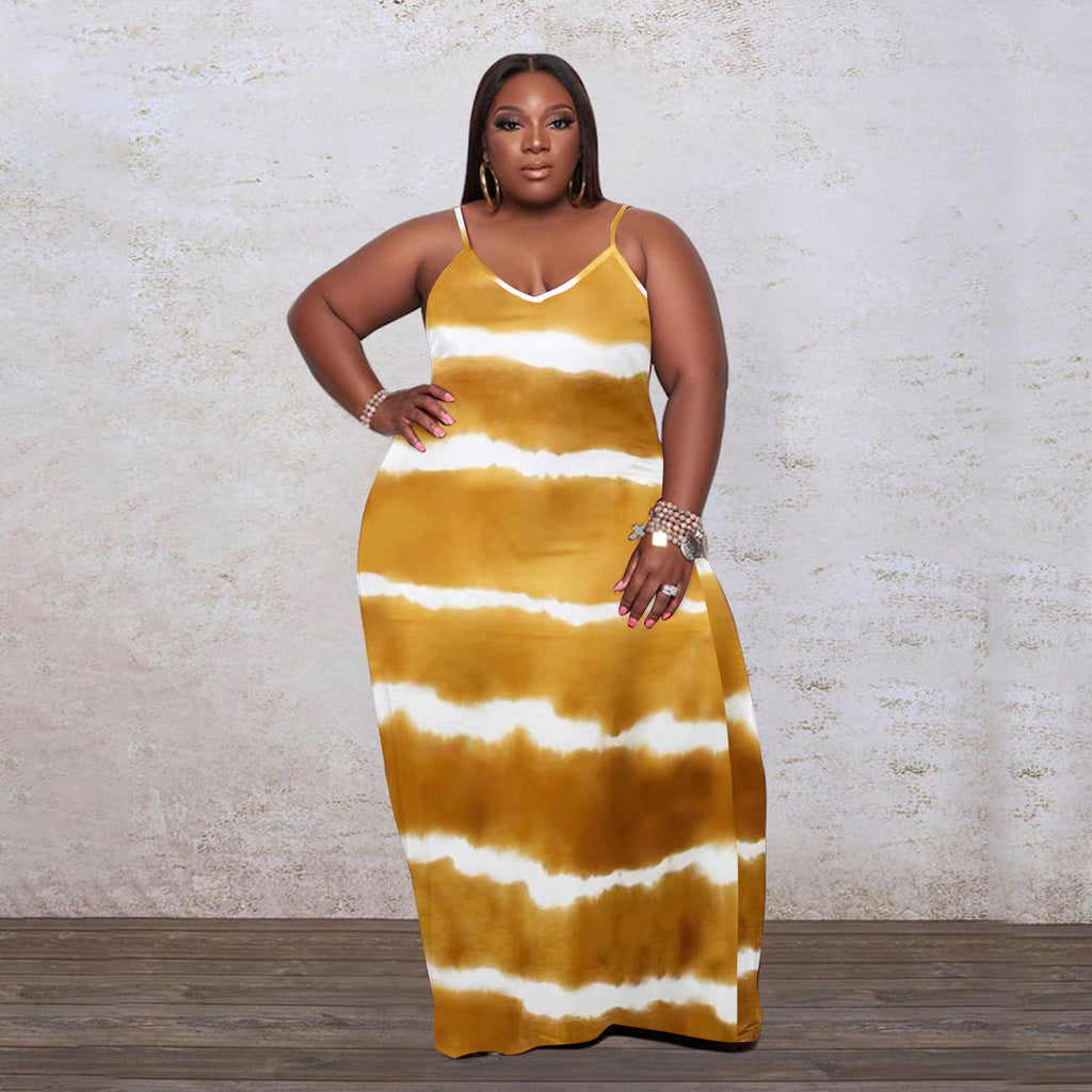 Sexy Plus Size Printed Pocket Sling Maxi Dress