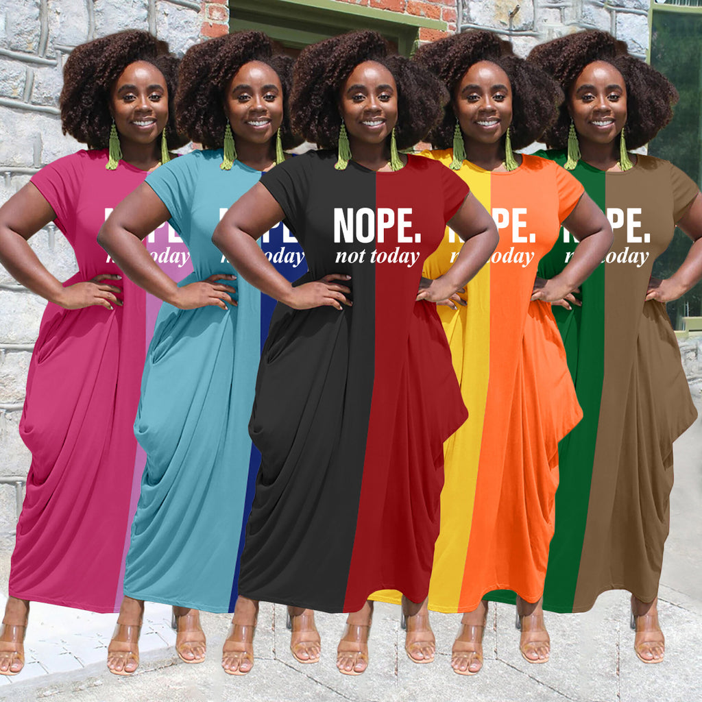 Sexy Contrast Color Short Sleeve Loose Maxi Dress