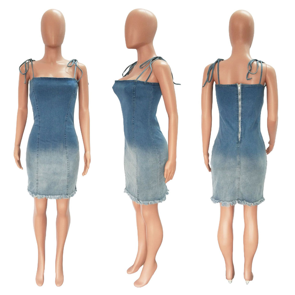 Sexy Denim Spaghetti Strap Bodycon Mini Dress