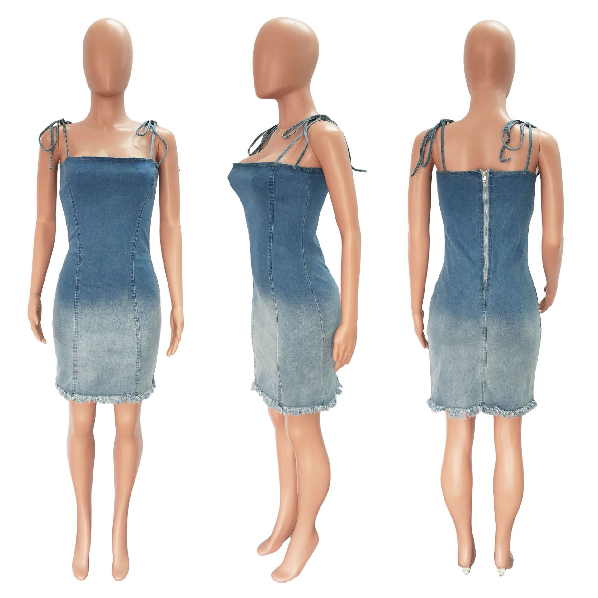 Sexy Denim Spaghetti Strap Bodycon Mini Dress