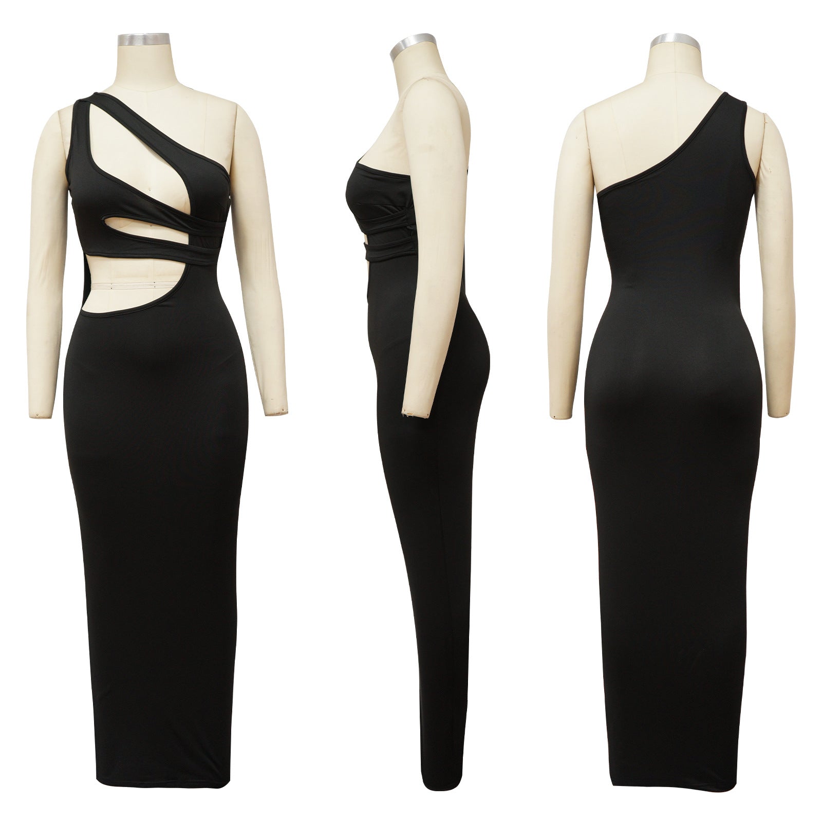 Sexy Sexy Solid Color Hollow Sloping Shoulder Slim Maxi Dress
