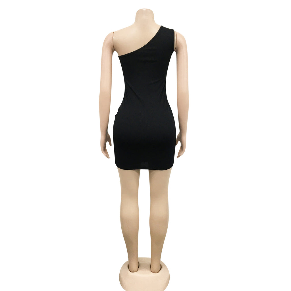 Sexy Solid One Shoulder Slim Mini Dress
