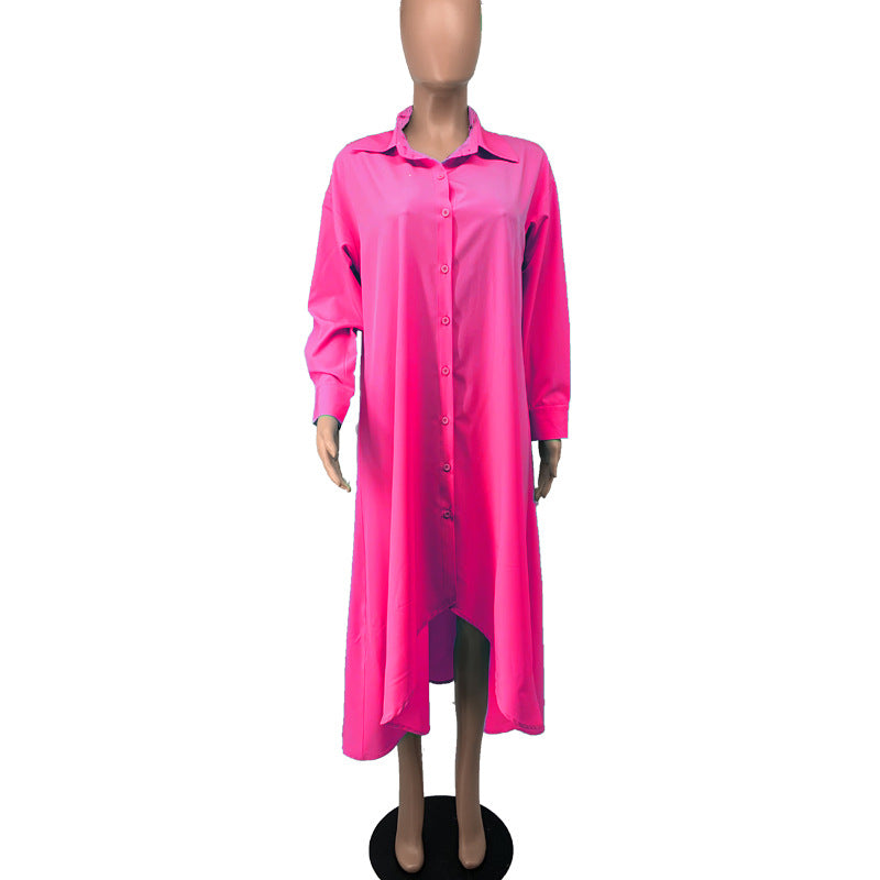 Sexy Plus Size Solid Long Sleeve Irregular Loose Shirt Dress