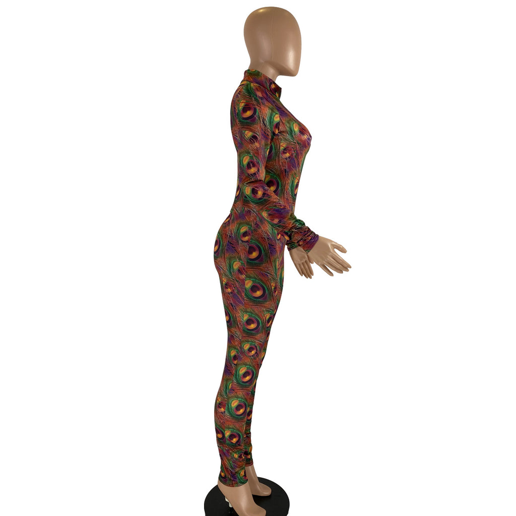 Sexy Fashion Print Long Sleeve Skinny Jumpsuit