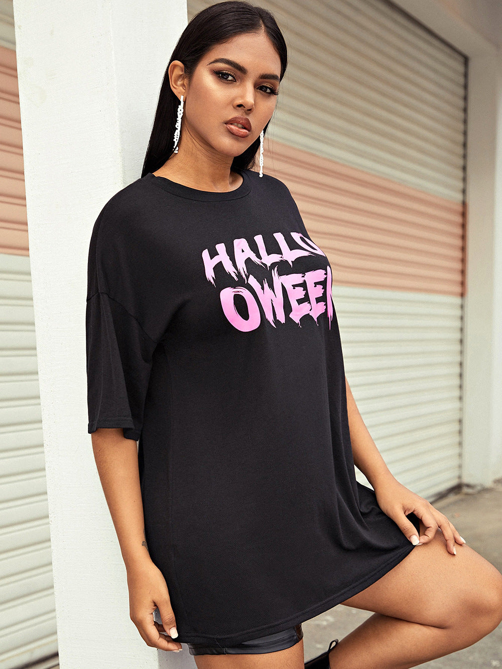 Sexy Letter Print Short Sleeve O Neck T-Shirt Dress
