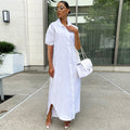 Sexy White Short Sleeve Maxi Shirt Dress