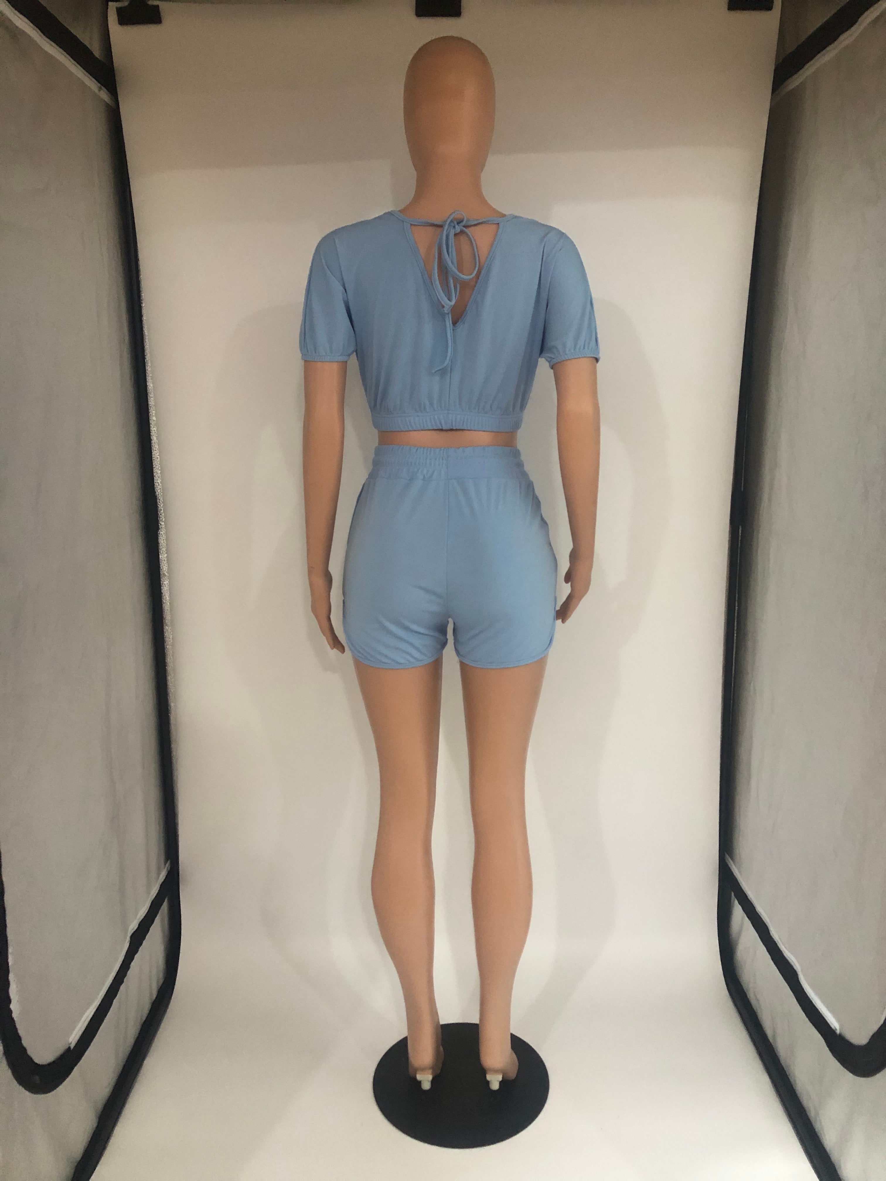 Sexy Solid Color Casual Short Sleeve Shorts  Two Piece Sets