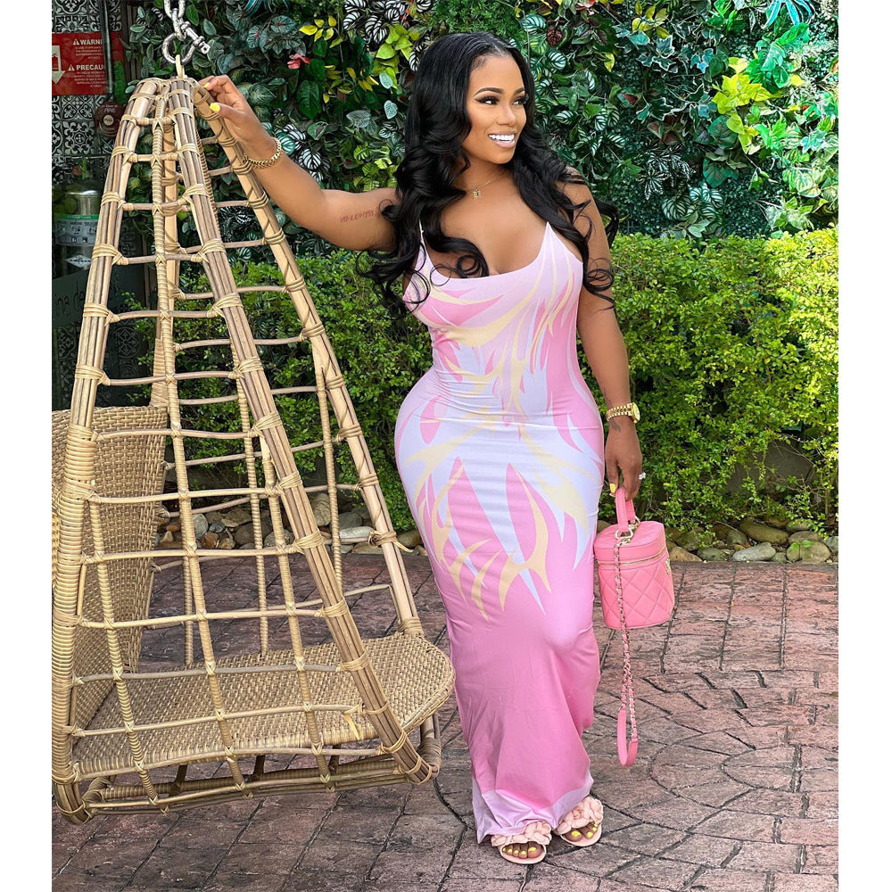 Sexy Sexy Printed Sleeveless Sling Maxi Dress
