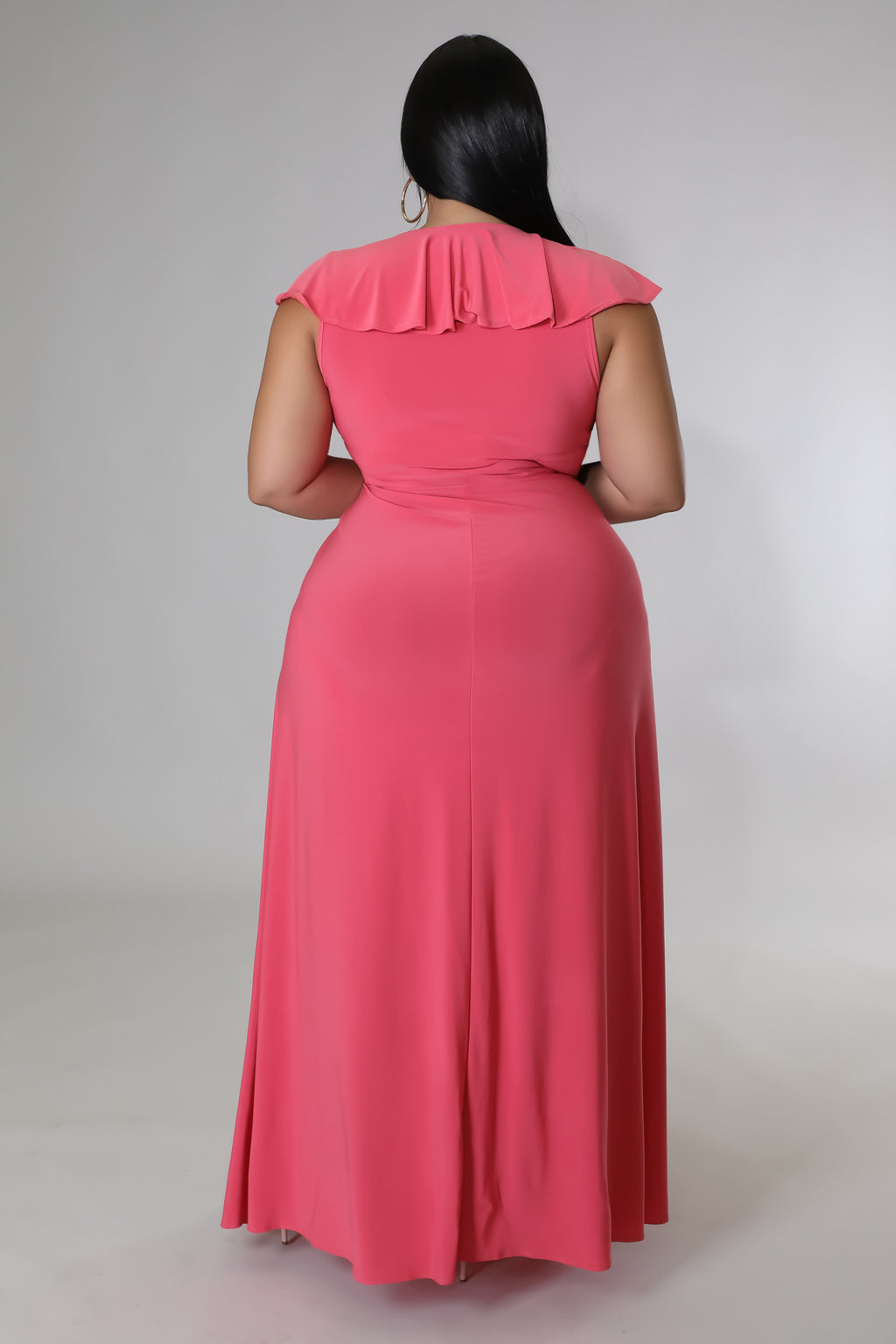 Sexy Plus Size Solid Ruffle Split Maxi Dress