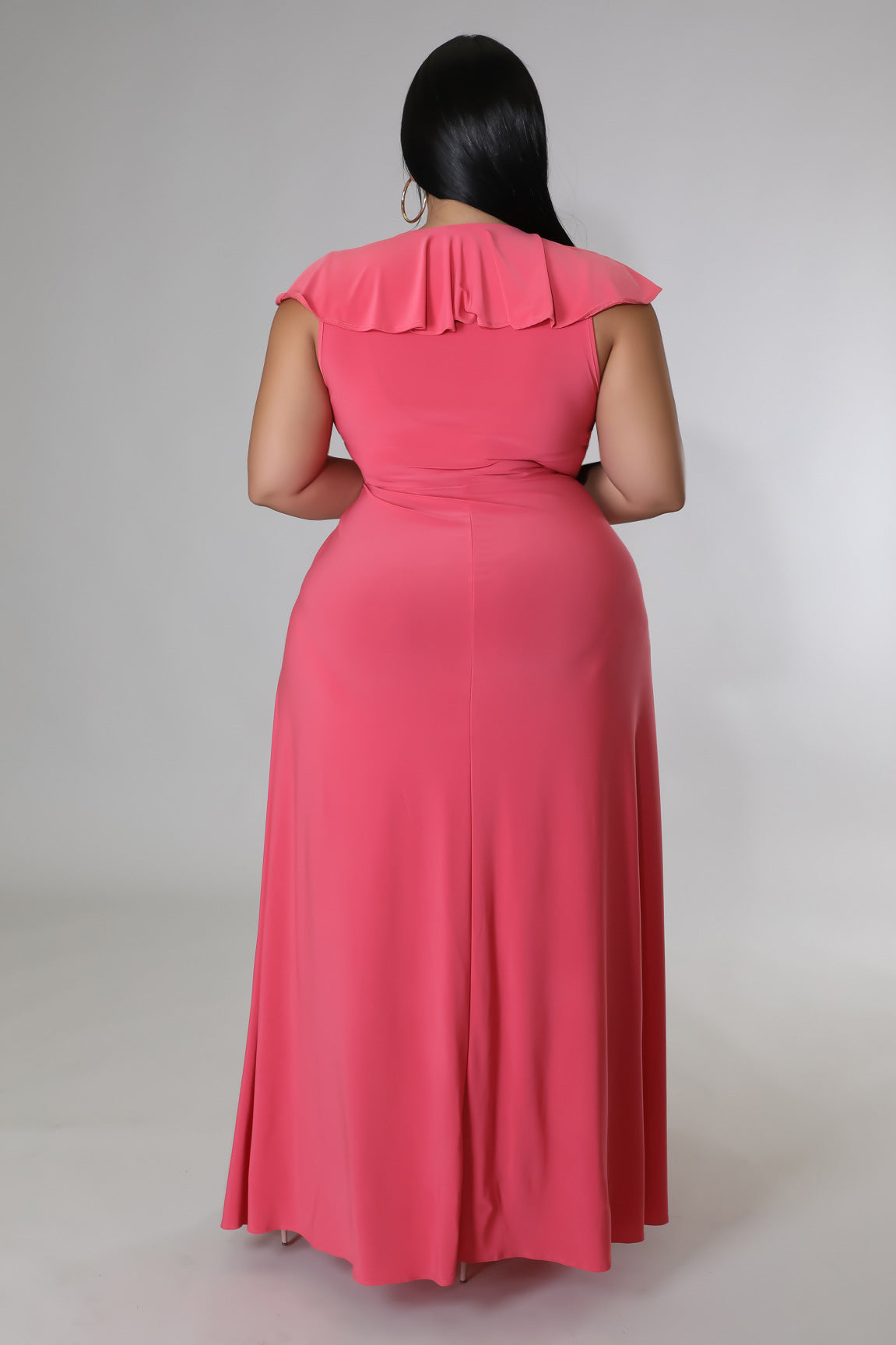 Sexy Plus Size Solid Ruffle Split Maxi Dress